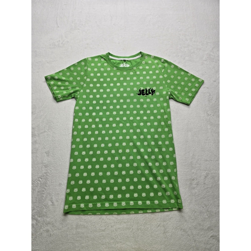 Jelly Merch All Over Print Logo Graphic T-Shirt Green Gamer Streetwear Women‎ S